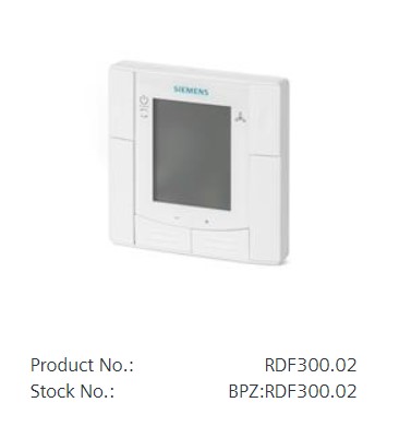 RDF300.02 Flush-mount room thermostat for rectangular conduit box, for 2-/4-pipe fan coils or DX type equipment, backlit LCD