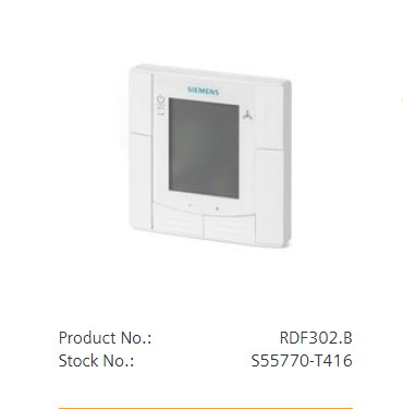 RDF302.B Flush-mount basic room thermostat for rectangular conduit box with Modbus communications, 2-/4-pipe fan coils or DX type equipment